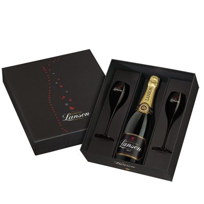 Buy & Send Lanson Black Label & Branded Black Flutes Coffret set, NV, 75cl